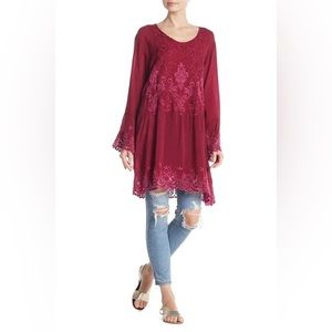 JOHNNY WAS Robin Long Embroidered Georgette Tunic bohemian hippie chic festival